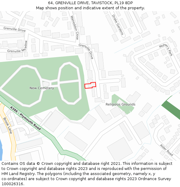 64, GRENVILLE DRIVE, TAVISTOCK, PL19 8DP: Location map and indicative extent of plot