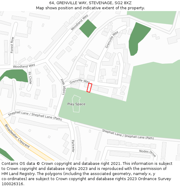 64, GRENVILLE WAY, STEVENAGE, SG2 8XZ: Location map and indicative extent of plot