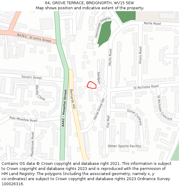 64, GROVE TERRACE, BRIDGNORTH, WV15 5EW: Location map and indicative extent of plot