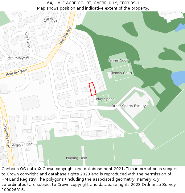 64, HALF ACRE COURT, CAERPHILLY, CF83 3SU: Location map and indicative extent of plot