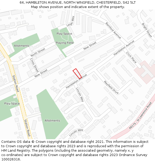 64, HAMBLETON AVENUE, NORTH WINGFIELD, CHESTERFIELD, S42 5LT: Location map and indicative extent of plot