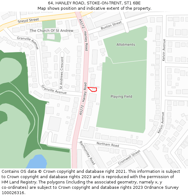 64, HANLEY ROAD, STOKE-ON-TRENT, ST1 6BE: Location map and indicative extent of plot