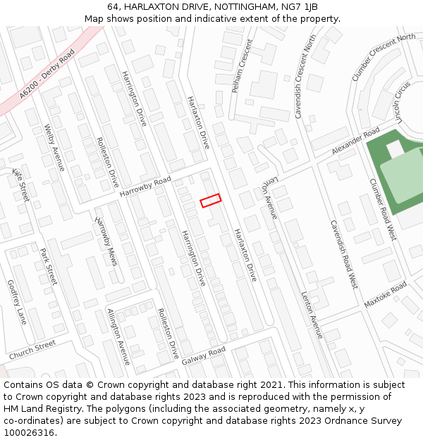 64, HARLAXTON DRIVE, NOTTINGHAM, NG7 1JB: Location map and indicative extent of plot