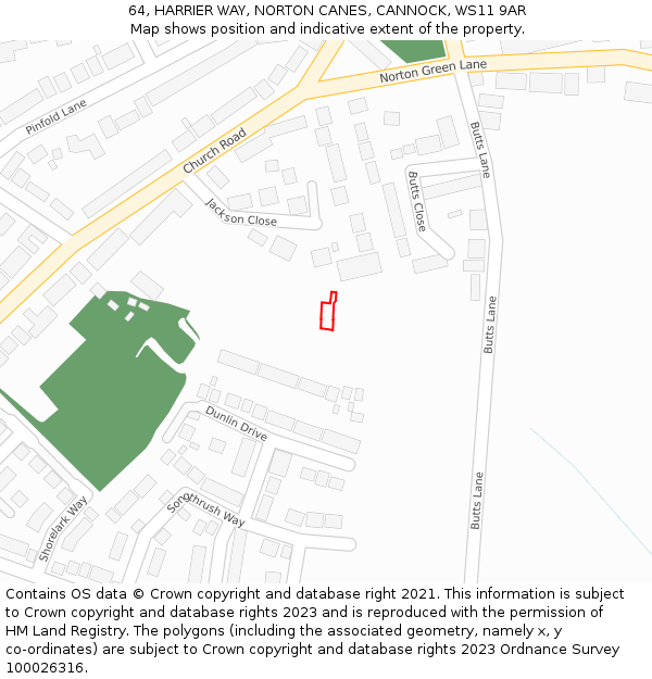 64, HARRIER WAY, NORTON CANES, CANNOCK, WS11 9AR: Location map and indicative extent of plot