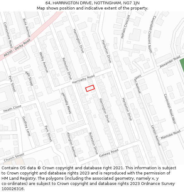 64, HARRINGTON DRIVE, NOTTINGHAM, NG7 1JN: Location map and indicative extent of plot
