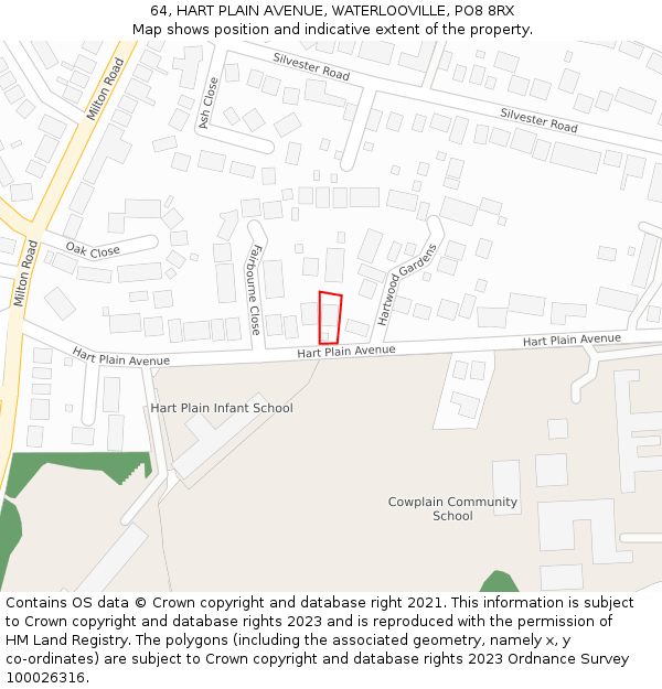 64, HART PLAIN AVENUE, WATERLOOVILLE, PO8 8RX: Location map and indicative extent of plot