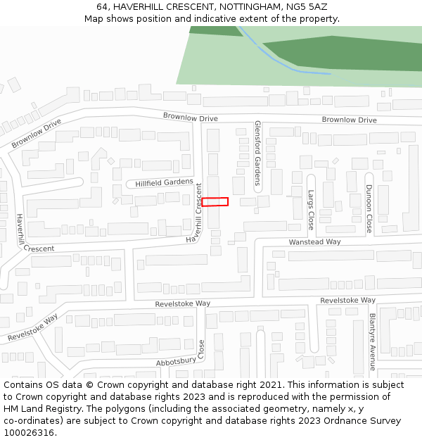 64, HAVERHILL CRESCENT, NOTTINGHAM, NG5 5AZ: Location map and indicative extent of plot