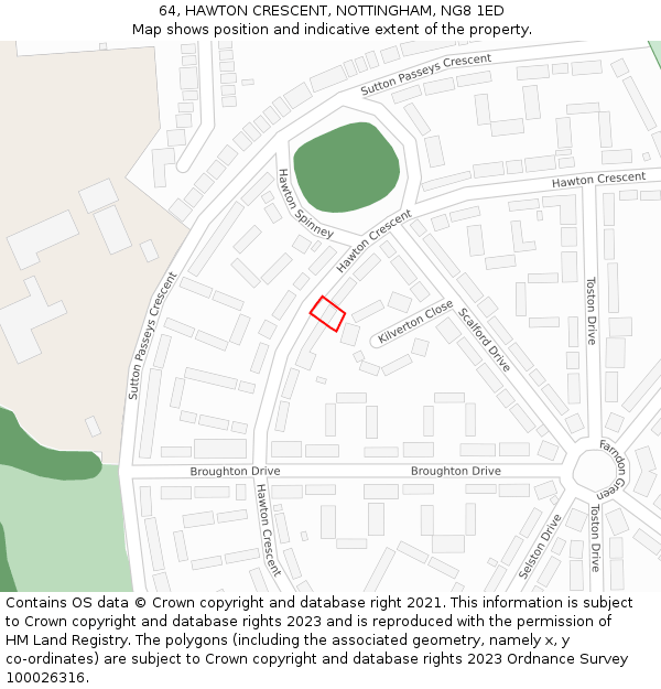 64, HAWTON CRESCENT, NOTTINGHAM, NG8 1ED: Location map and indicative extent of plot