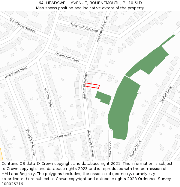 64, HEADSWELL AVENUE, BOURNEMOUTH, BH10 6LD: Location map and indicative extent of plot