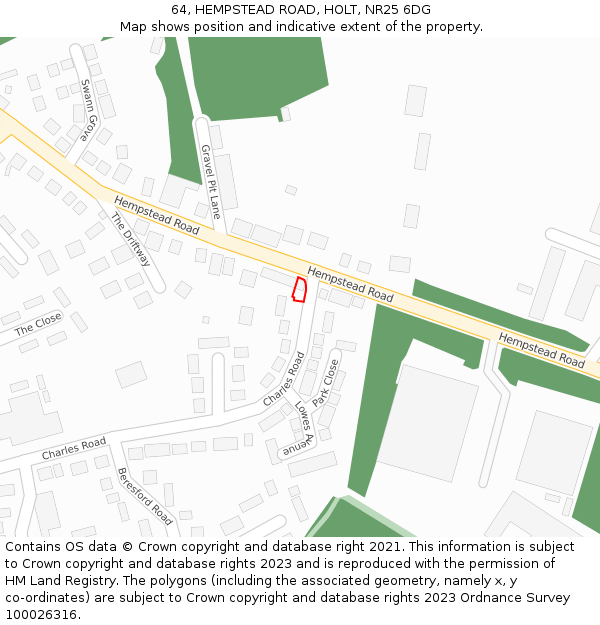 64, HEMPSTEAD ROAD, HOLT, NR25 6DG: Location map and indicative extent of plot