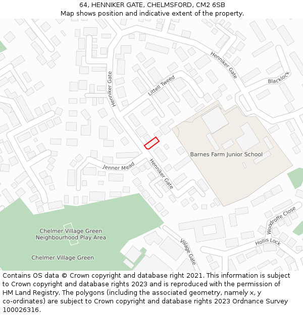 64, HENNIKER GATE, CHELMSFORD, CM2 6SB: Location map and indicative extent of plot