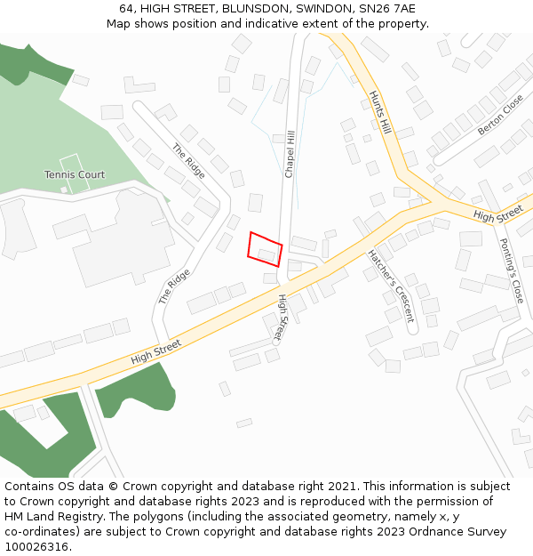 64, HIGH STREET, BLUNSDON, SWINDON, SN26 7AE: Location map and indicative extent of plot