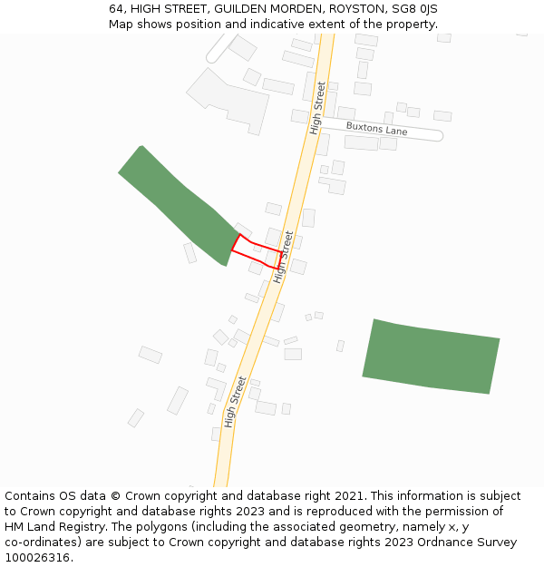 64, HIGH STREET, GUILDEN MORDEN, ROYSTON, SG8 0JS: Location map and indicative extent of plot