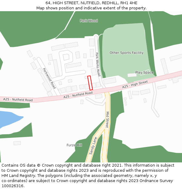 64, HIGH STREET, NUTFIELD, REDHILL, RH1 4HE: Location map and indicative extent of plot