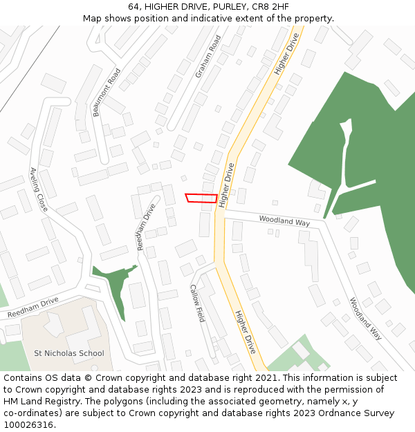 64, HIGHER DRIVE, PURLEY, CR8 2HF: Location map and indicative extent of plot