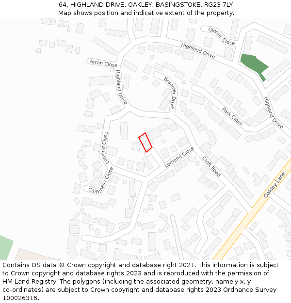 64, HIGHLAND DRIVE, OAKLEY, BASINGSTOKE, RG23 7LY: Location map and indicative extent of plot