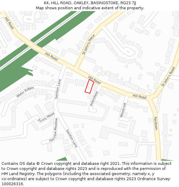 64, HILL ROAD, OAKLEY, BASINGSTOKE, RG23 7JJ: Location map and indicative extent of plot