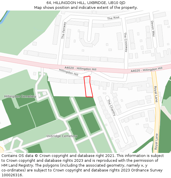 64, HILLINGDON HILL, UXBRIDGE, UB10 0JD: Location map and indicative extent of plot