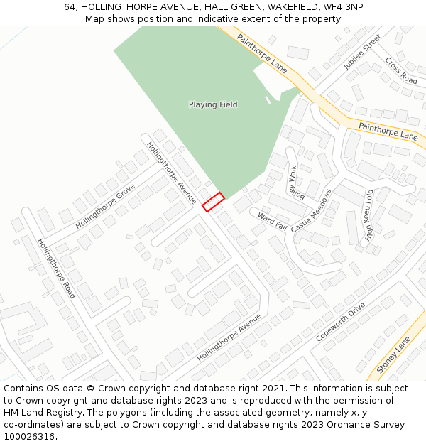 64, HOLLINGTHORPE AVENUE, HALL GREEN, WAKEFIELD, WF4 3NP: Location map and indicative extent of plot