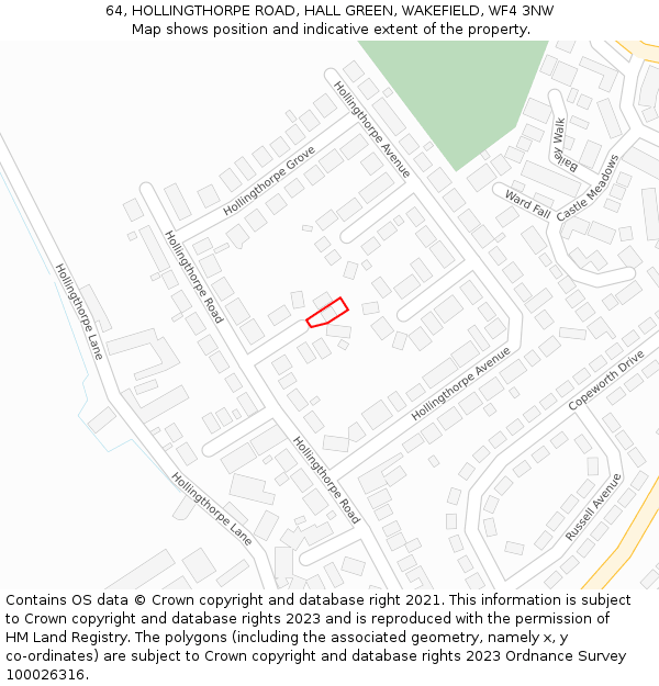 64, HOLLINGTHORPE ROAD, HALL GREEN, WAKEFIELD, WF4 3NW: Location map and indicative extent of plot
