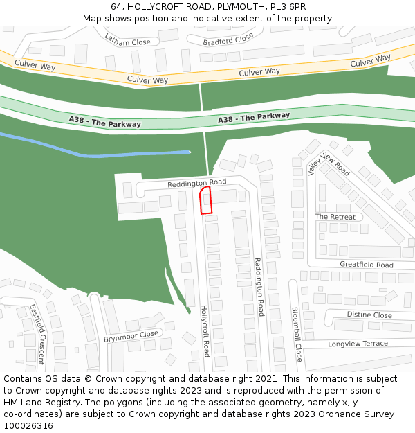 64, HOLLYCROFT ROAD, PLYMOUTH, PL3 6PR: Location map and indicative extent of plot