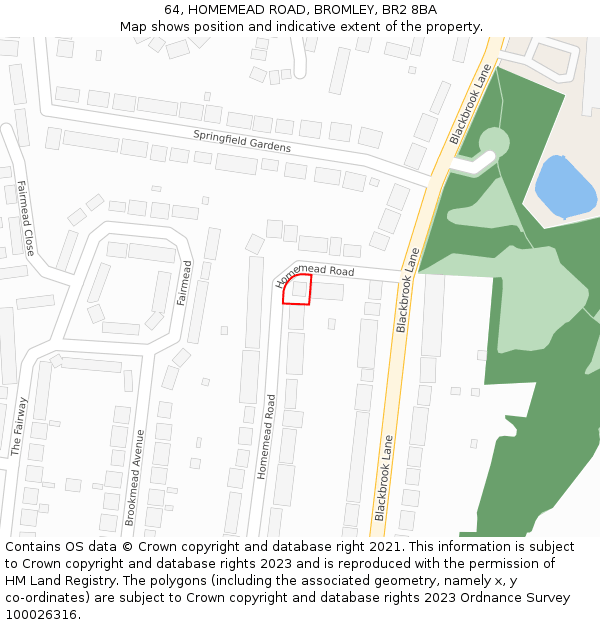 64, HOMEMEAD ROAD, BROMLEY, BR2 8BA: Location map and indicative extent of plot