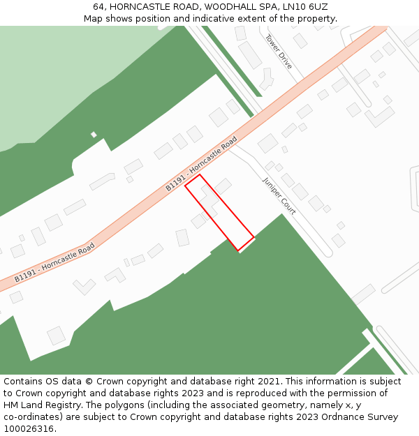 64, HORNCASTLE ROAD, WOODHALL SPA, LN10 6UZ: Location map and indicative extent of plot