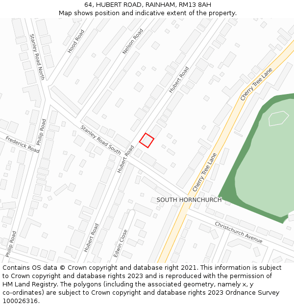 64, HUBERT ROAD, RAINHAM, RM13 8AH: Location map and indicative extent of plot