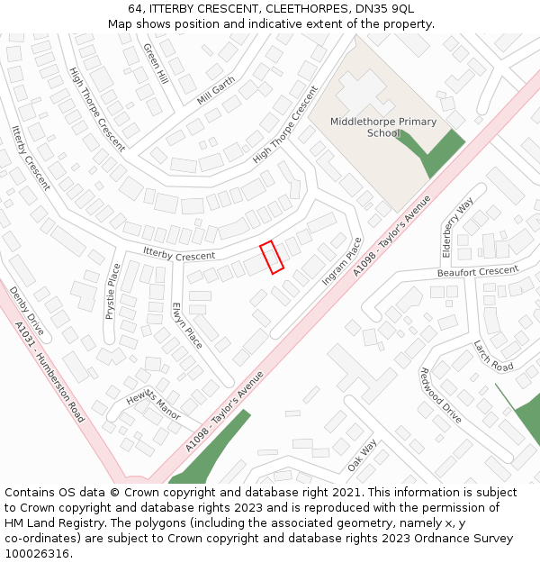 64, ITTERBY CRESCENT, CLEETHORPES, DN35 9QL: Location map and indicative extent of plot