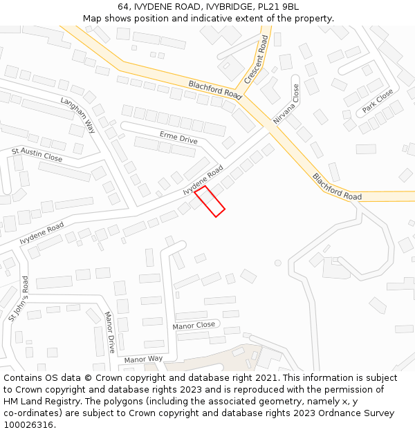 64, IVYDENE ROAD, IVYBRIDGE, PL21 9BL: Location map and indicative extent of plot