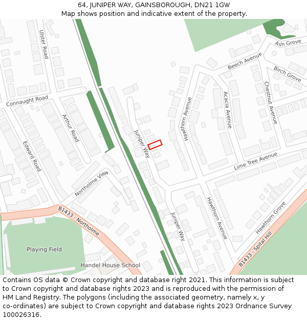 64, JUNIPER WAY, GAINSBOROUGH, DN21 1GW: Location map and indicative extent of plot