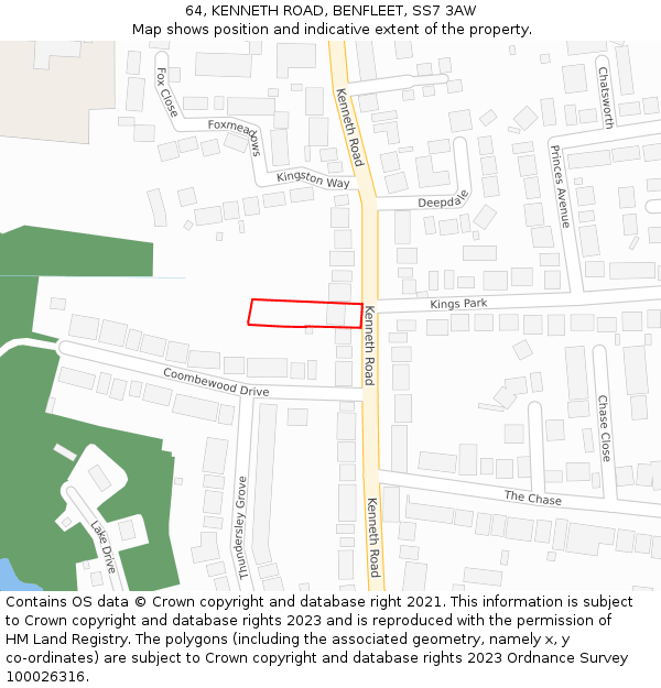 64, KENNETH ROAD, BENFLEET, SS7 3AW: Location map and indicative extent of plot