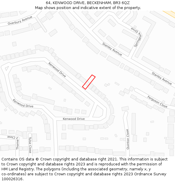 64, KENWOOD DRIVE, BECKENHAM, BR3 6QZ: Location map and indicative extent of plot