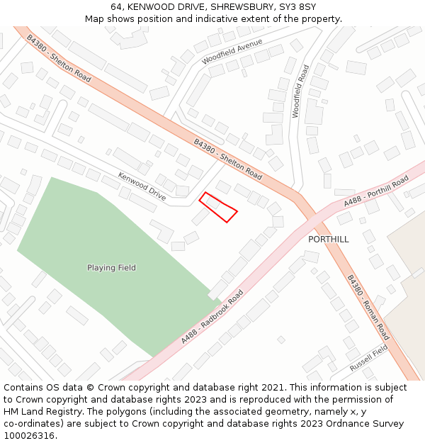 64, KENWOOD DRIVE, SHREWSBURY, SY3 8SY: Location map and indicative extent of plot