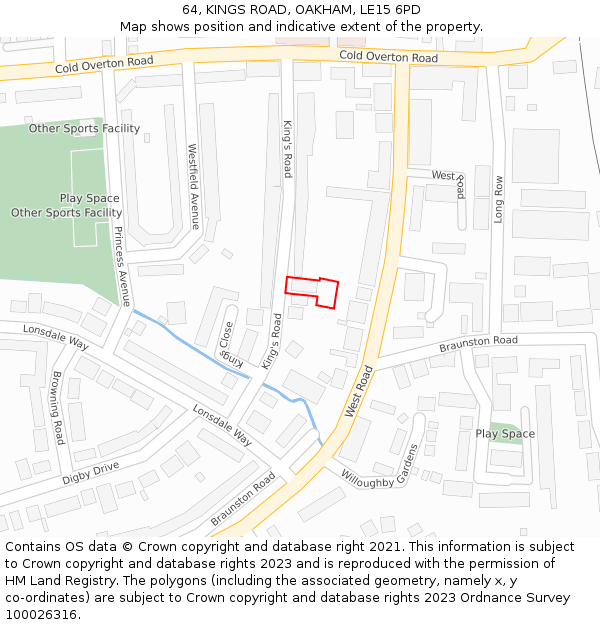 64, KINGS ROAD, OAKHAM, LE15 6PD: Location map and indicative extent of plot