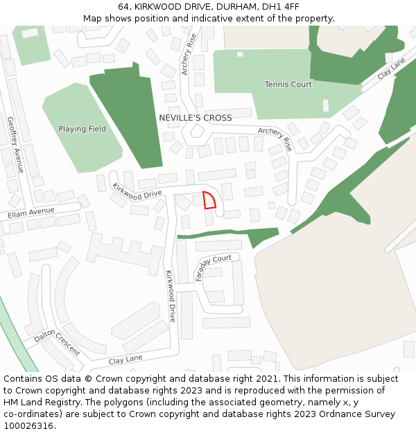 64, KIRKWOOD DRIVE, DURHAM, DH1 4FF: Location map and indicative extent of plot