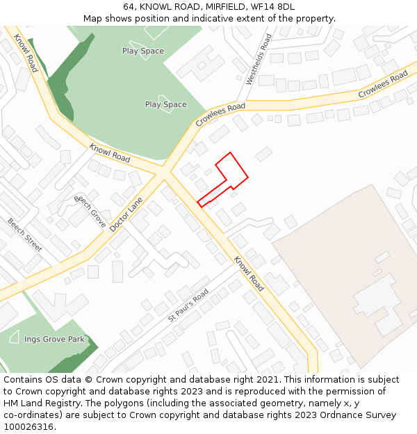 64, KNOWL ROAD, MIRFIELD, WF14 8DL: Location map and indicative extent of plot