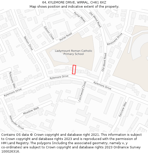 64, KYLEMORE DRIVE, WIRRAL, CH61 6XZ: Location map and indicative extent of plot