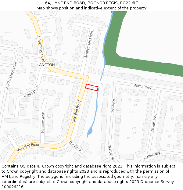 64, LANE END ROAD, BOGNOR REGIS, PO22 6LT: Location map and indicative extent of plot