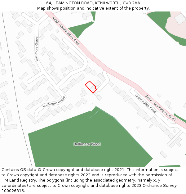 64, LEAMINGTON ROAD, KENILWORTH, CV8 2AA: Location map and indicative extent of plot