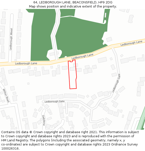 64, LEDBOROUGH LANE, BEACONSFIELD, HP9 2DG: Location map and indicative extent of plot