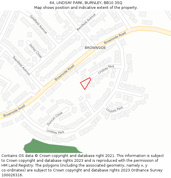 64, LINDSAY PARK, BURNLEY, BB10 3SQ: Location map and indicative extent of plot