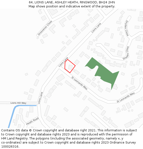 64, LIONS LANE, ASHLEY HEATH, RINGWOOD, BH24 2HN: Location map and indicative extent of plot
