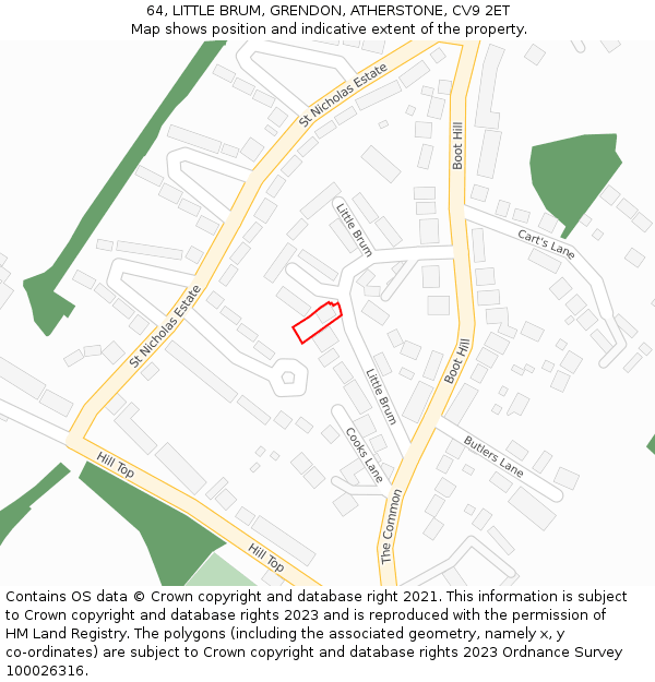 64, LITTLE BRUM, GRENDON, ATHERSTONE, CV9 2ET: Location map and indicative extent of plot