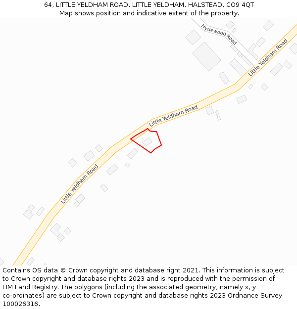 64, LITTLE YELDHAM ROAD, LITTLE YELDHAM, HALSTEAD, CO9 4QT: Location map and indicative extent of plot