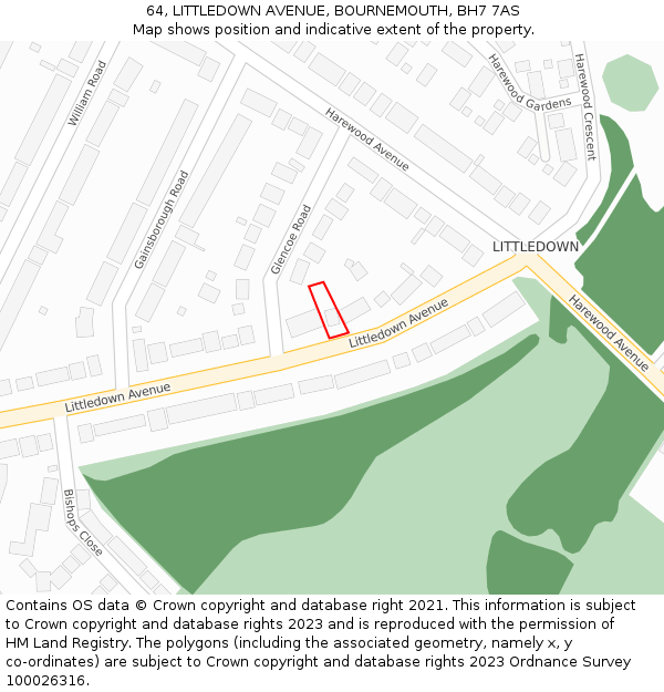 64, LITTLEDOWN AVENUE, BOURNEMOUTH, BH7 7AS: Location map and indicative extent of plot