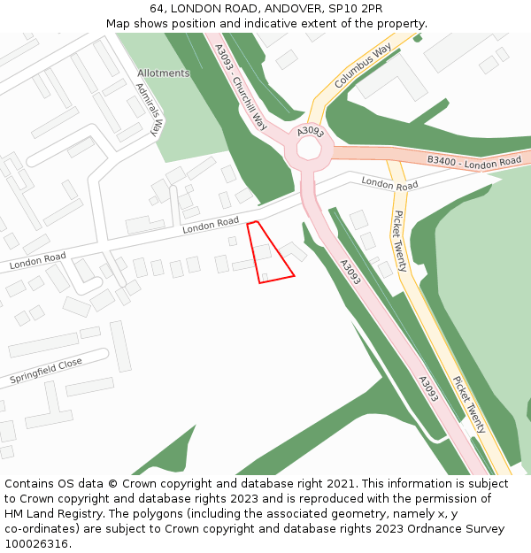 64, LONDON ROAD, ANDOVER, SP10 2PR: Location map and indicative extent of plot