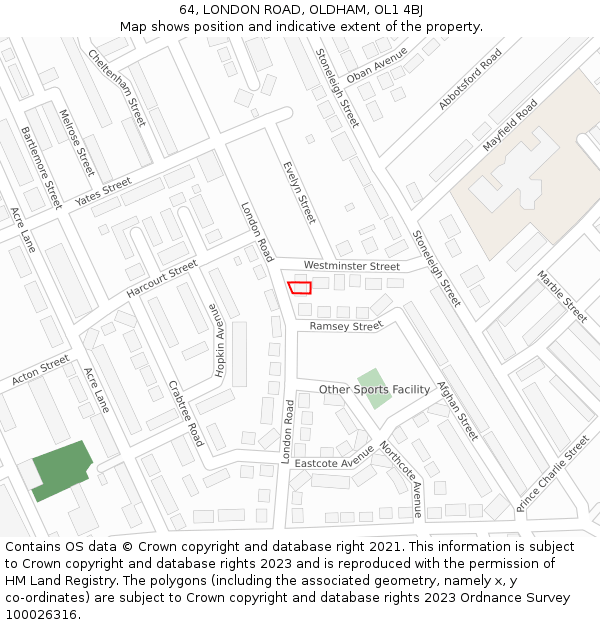 64, LONDON ROAD, OLDHAM, OL1 4BJ: Location map and indicative extent of plot