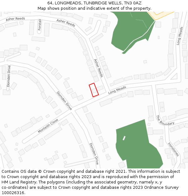 64, LONGMEADS, TUNBRIDGE WELLS, TN3 0AZ: Location map and indicative extent of plot