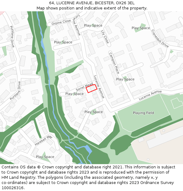 64, LUCERNE AVENUE, BICESTER, OX26 3EL: Location map and indicative extent of plot